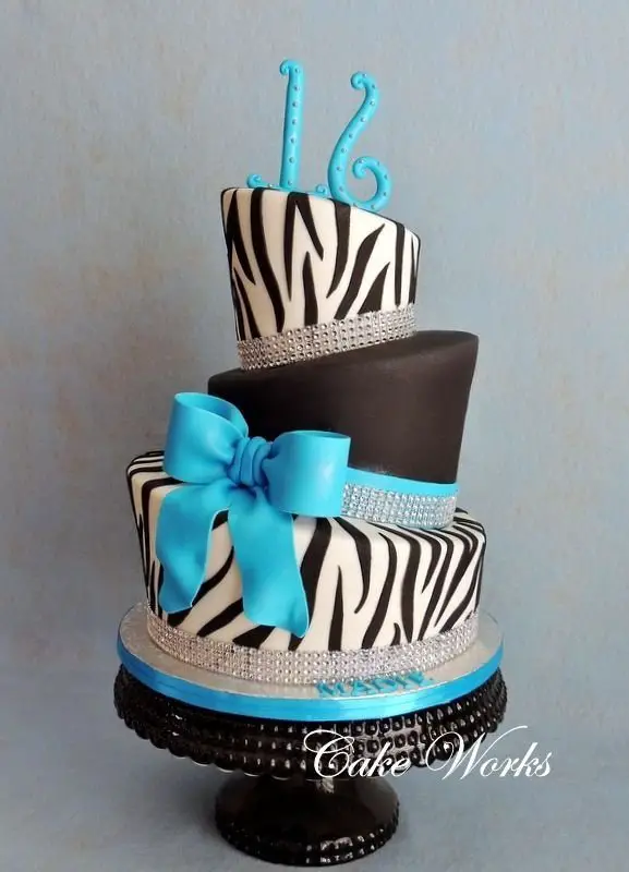 Pastel Blue Diamond Zebra Cake