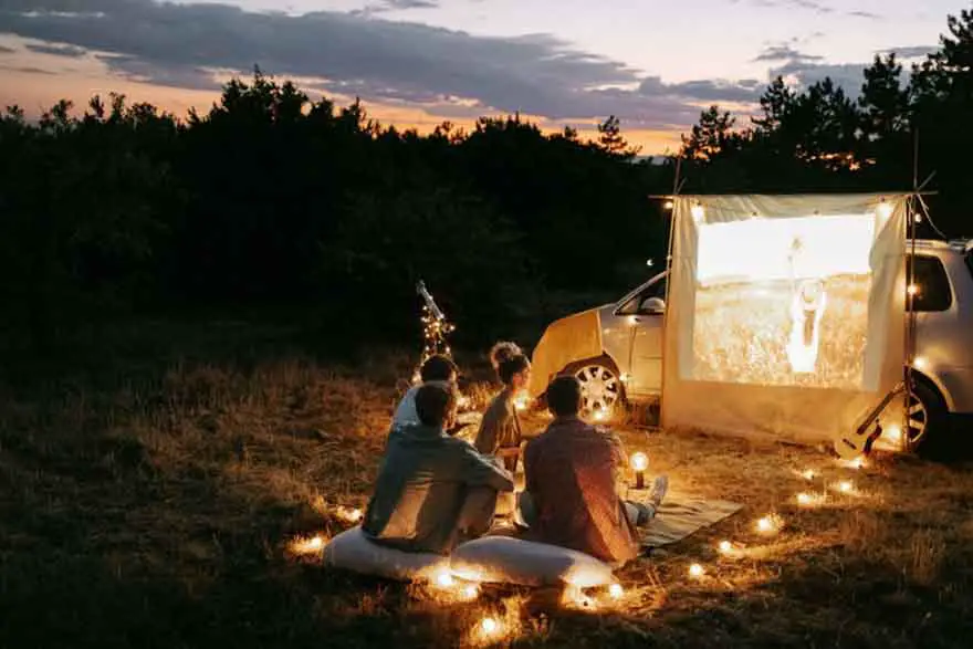 Watching a movie outdoors