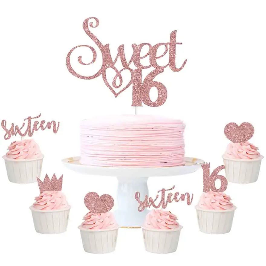 25 Piece Rose Gold Cake and Cupcake Toppers 